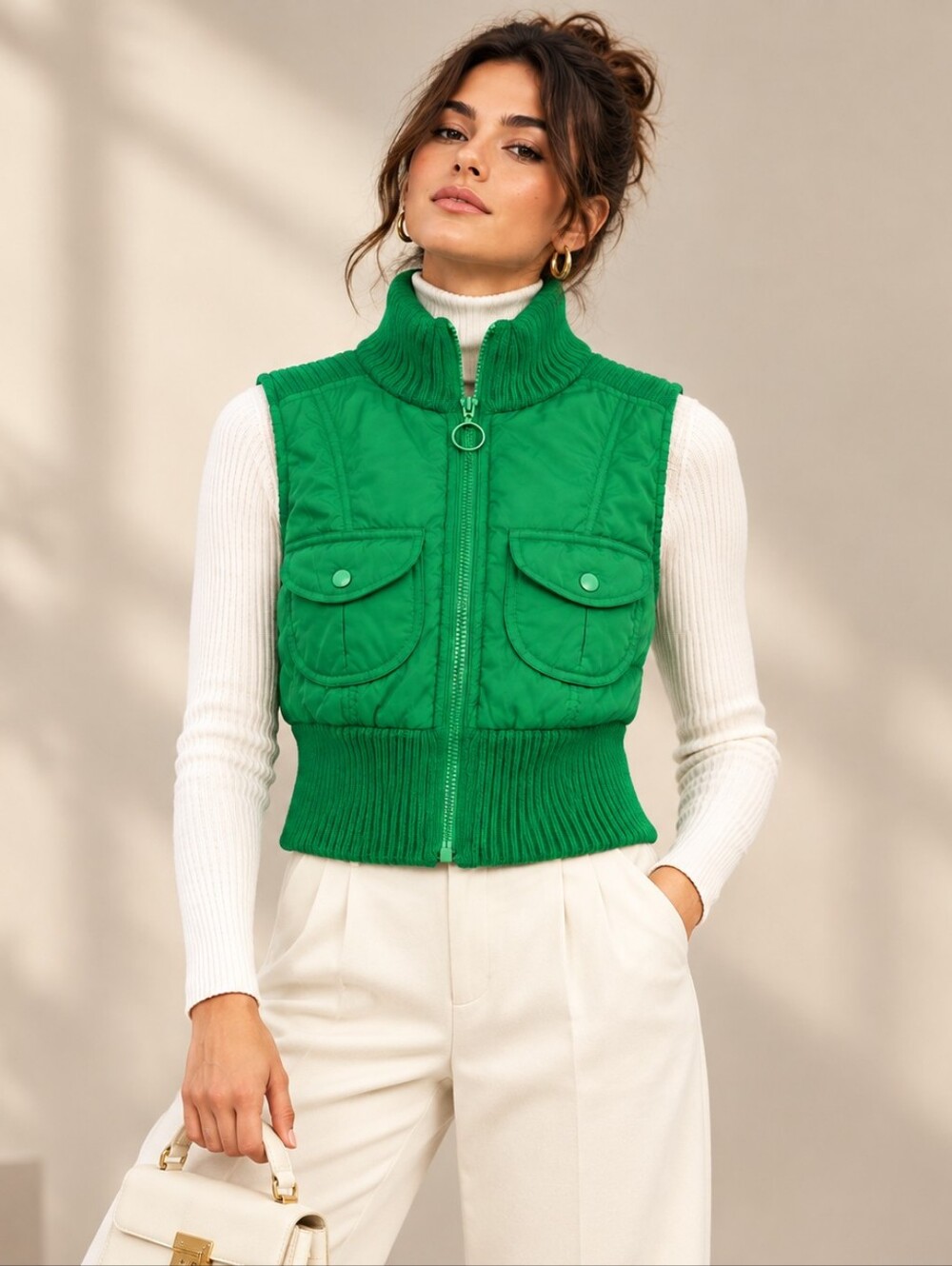 Ashley 26 International Women’s Green Ribbed Sweater Vest Size L
